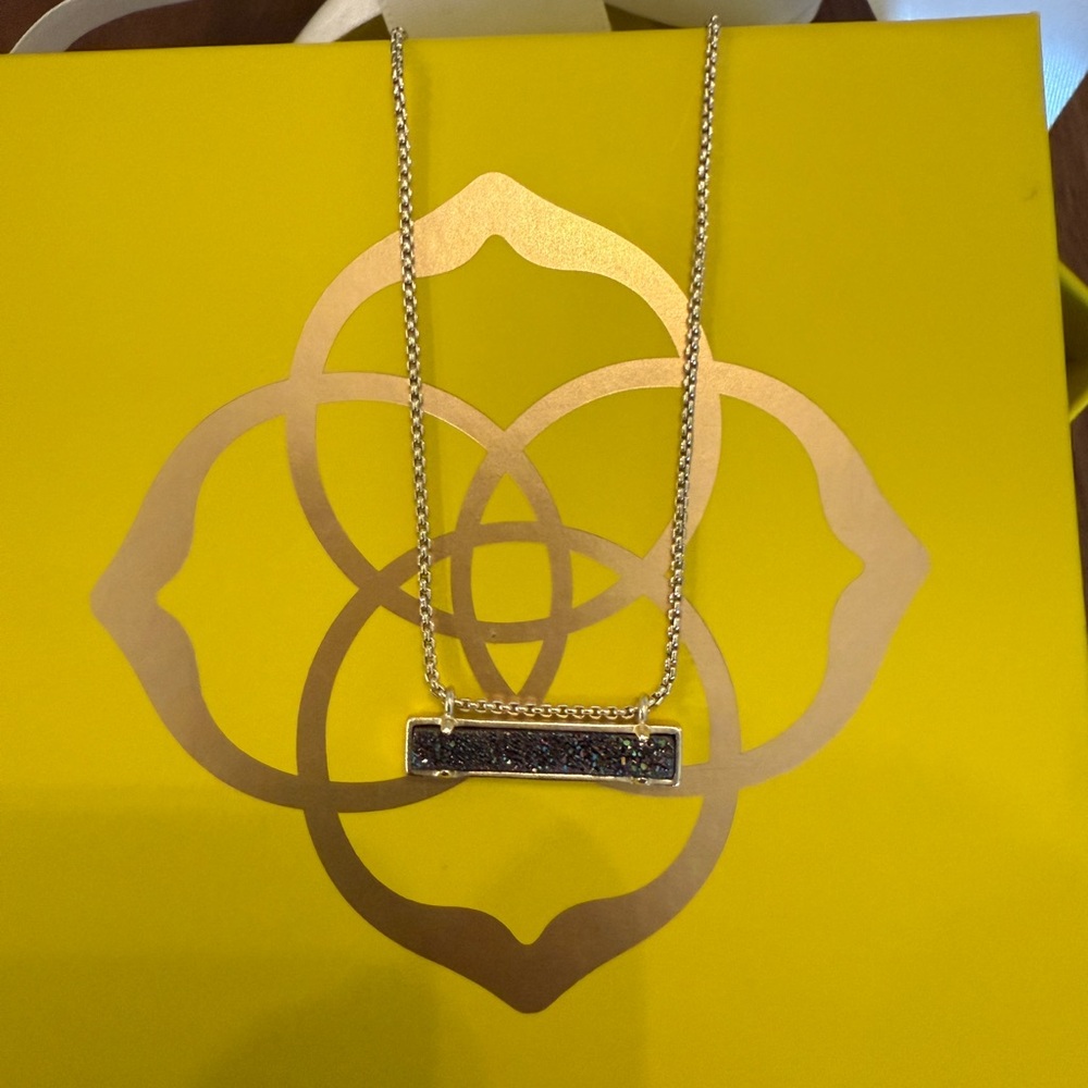 Kendra Scott Black Druzy Silver Bar Pendant Necklace